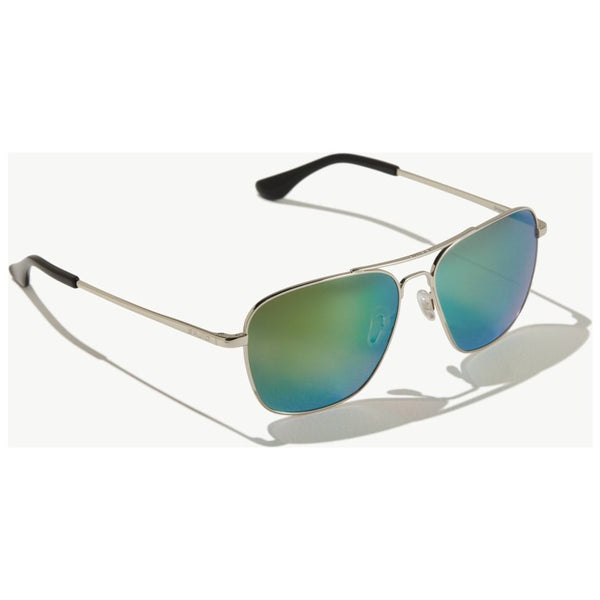 Bajio Snipes Sunglasses in Gloss Silver with Green Lenses