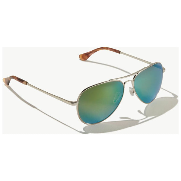 Bajio Soldao Sunglasses in Gloss Silver with Green Lenses