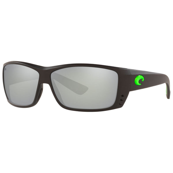 Costa del Mar Cat Cay Sunglasses in Matte Black with Gray Silver Mirror 580g lenses and green logo