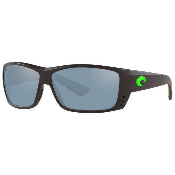 Costa del Mar Cat Cay Sunglasses in Matte Black with Gray Silver Mirror lenses and green logo