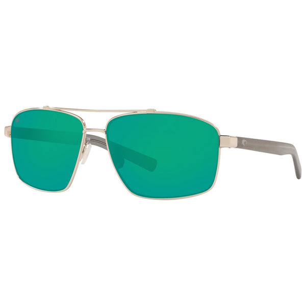 Costa del Mar Flagler Sunglasses in Shiny Silver and Green Mirror 580g