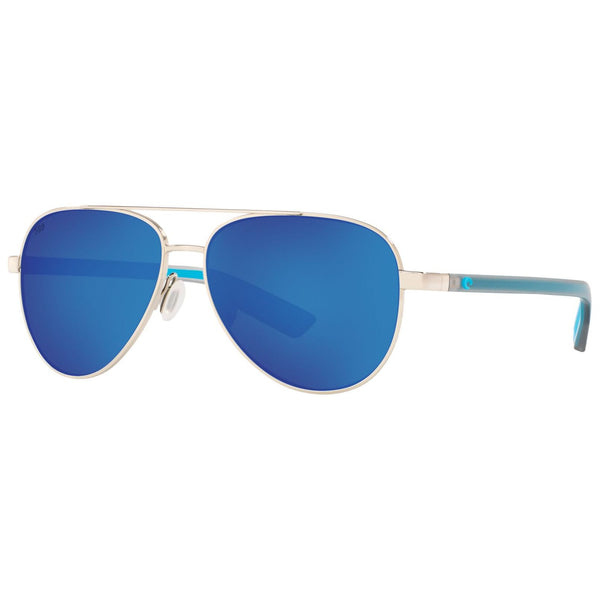 Costa del Mar Peli Sunglasses in Shiny Silver with Blue Mirror 580g lenses