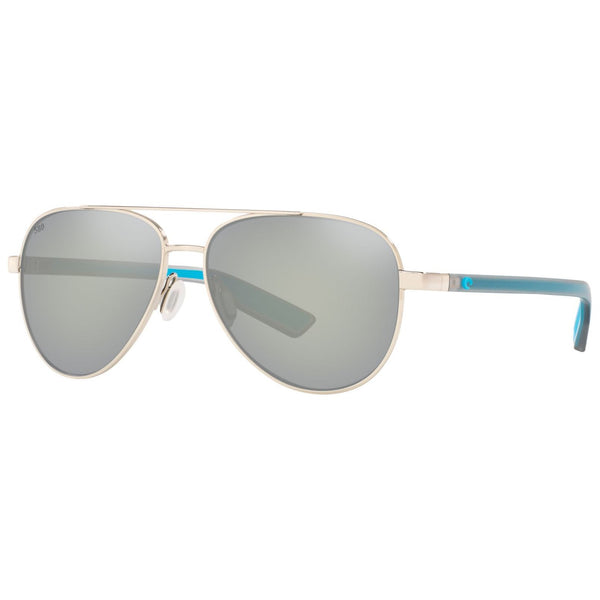 Costa del Mar Peli Sunglasses in Shiny Silver with Gray Silver Mirror 580g lenses