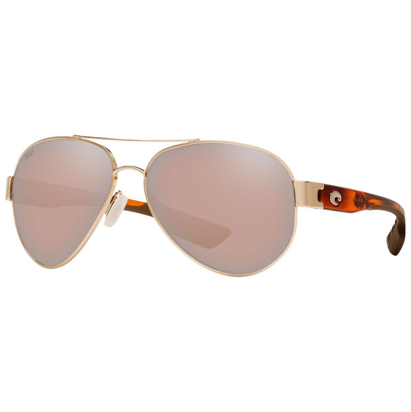 Costa del Mar South Point Sunglasses in Rose Gold with Light Tortoiseshell Temples and Copper-Silver Mirror 580p lenses